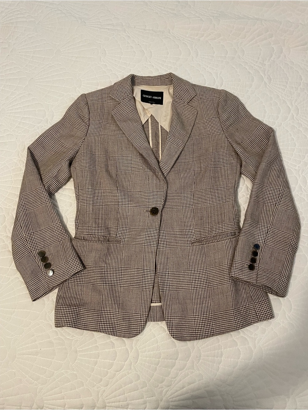 Giorgio Armani Brown & Cream Houndstooth Jacket